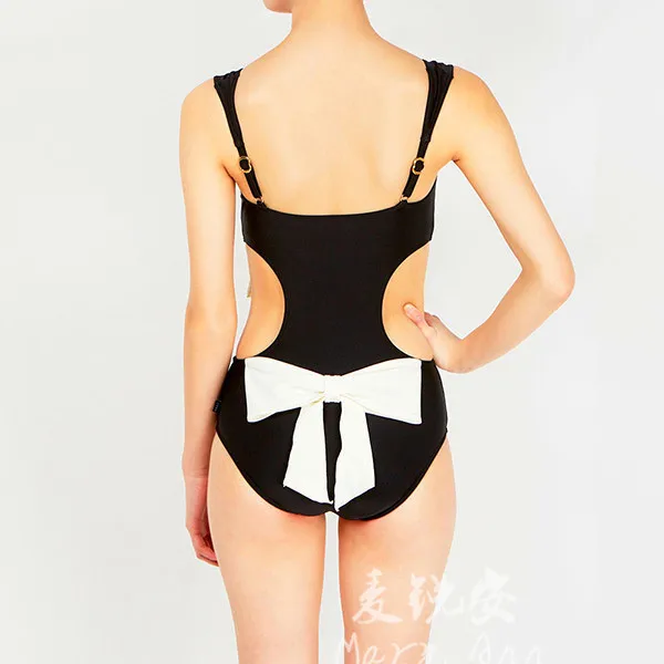

Women Swimwear 2019 One Piece Swimsuit With Push Up Women's Fused SwimsuitsSolid New Butterfly Knotted Backed Black Sports