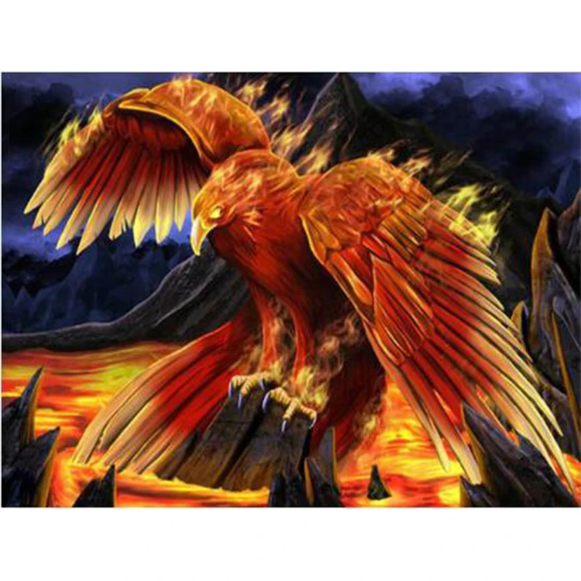

DIY 5D Diamond Embroidery Cross Stitch Phoenix Full Square Diamond Painting Animals Mosaic Art Home Decoration