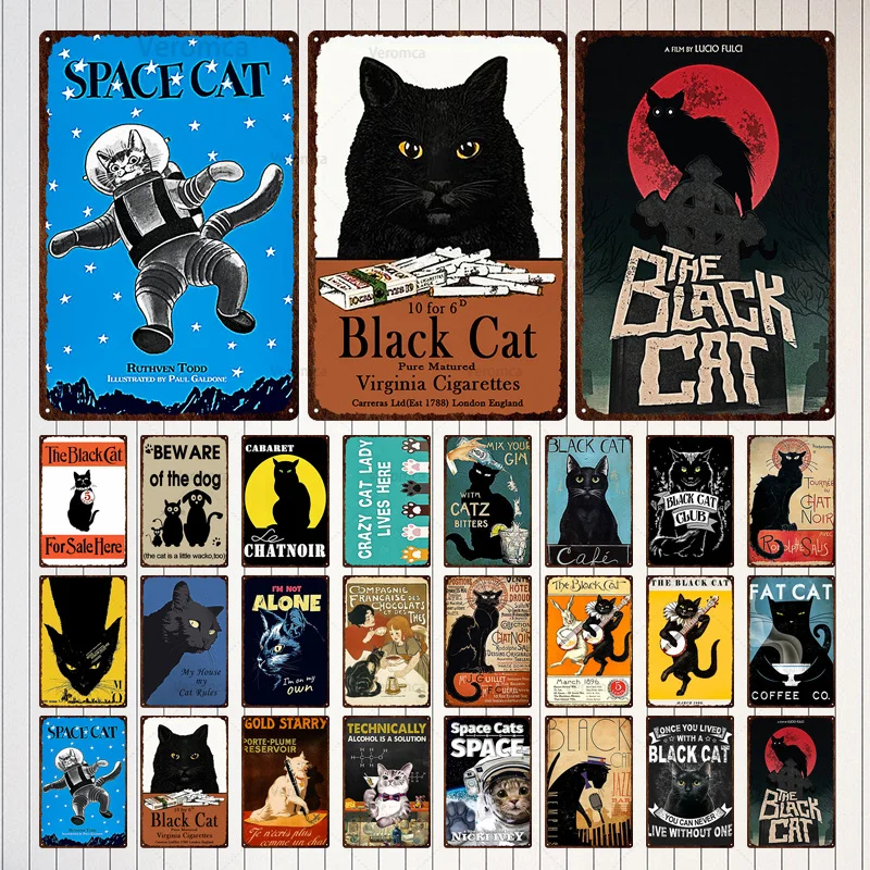 

Funny Black Cat Metal Plaque Vintage Tin Sign Poster Plate Lovely Friendship Cat Accessories Cat Lover Nest Pet Shop Decor