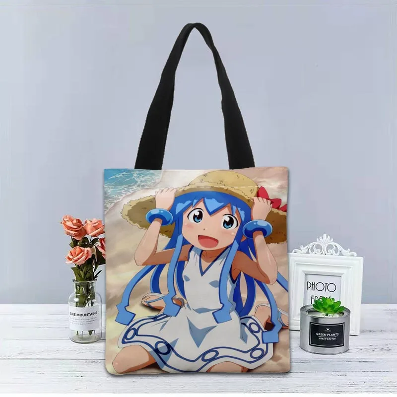 

Custom Ika Musume Tote Bag Canvas Fabric Handbag Two Sides Printed Shopping Bags Traveling Casual Useful Shoulder Bag 1208