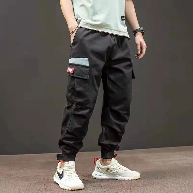 

New Side Pockets Pencil Pants Men's Hip Hop Patchwork Cargo Ripped Sweatpants Joggers Trousers Male Fashion Full Length Pants