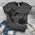 35 # Модные женские полосатые футболки с круглым вырезом с коротким рукавом 3D Кот животный принт футболка женский Повседневный Топ Футболка mujer camisetas