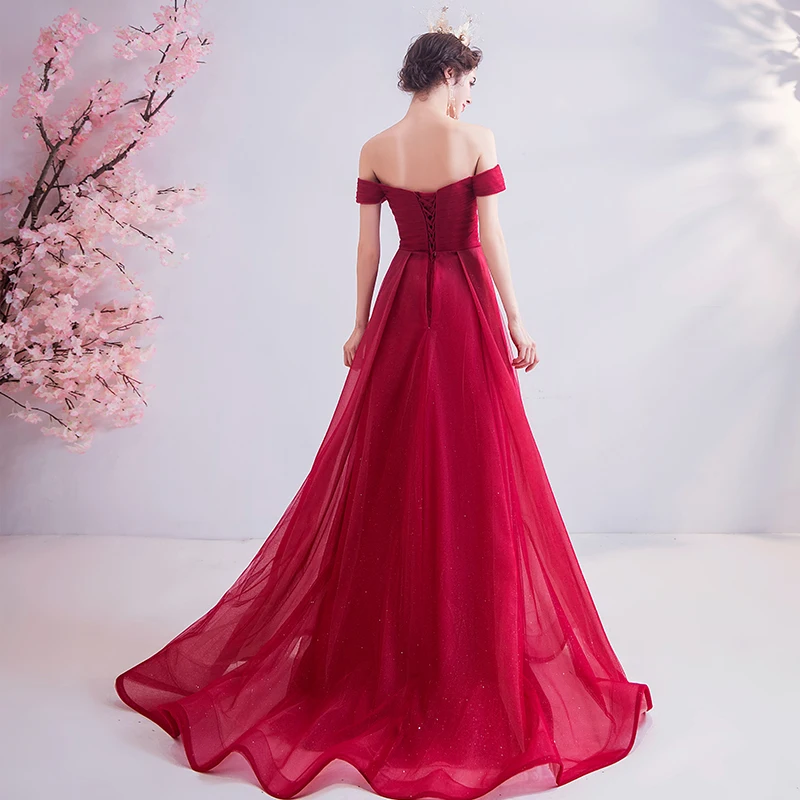Красное вино А силуэт разрез ноги Тюль Кружева цветы алмаз Длинные Формальные
