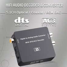 AYINO 24bit 192K DAC 5.1CH HIFI Digital to Analog Audio Decoder Converter DTS AC3 PCM Optical Fiber Coaxial to RCA 3.5MM 2CH