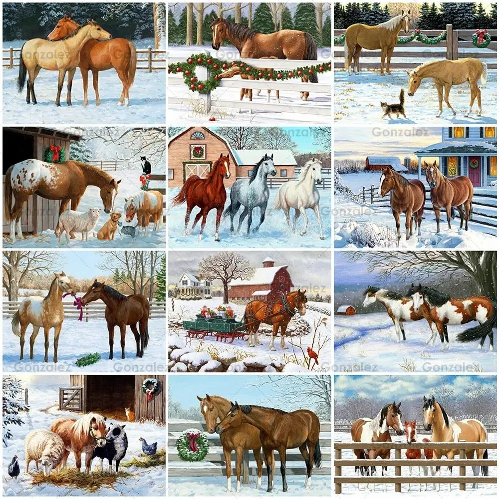 

Diy Diamond Painting Animals Winter Snow Scenery Embroidery Horse Mosaic Full Drill Cross Stitch Wall Art Home Decoration Gifts