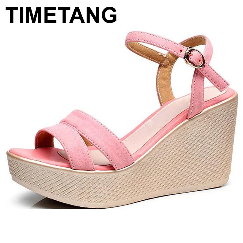 

TIMETANGSize 35-43 Women's Wedges Sandals Summer Shoes 2019 Platform Sandals Ankle Buckle Women High Heels Office ShoeE1243
