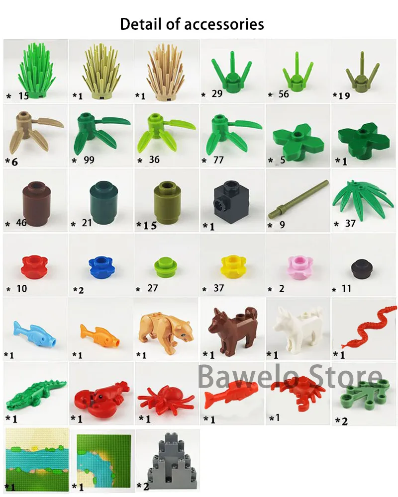 Rainforest Baseplate Parts Animal Green Grass Jungle Bush Flower Tree Plants Building Blocks DIY MOC Assemble Children Toy Gifts