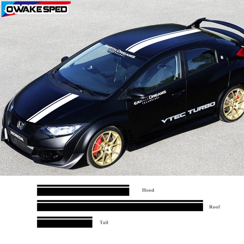 Гоночные полосы для Honda CIVIC наклейки на весь Кузов Автомобильная капота крыша