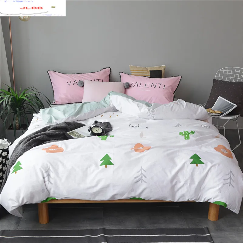 

Christmas Trees Queen King Size Bedding 4pcs Soft Cotton Bedlinens Duvet Cover Set white pink Simple Cartoon Homeuse bedclothes