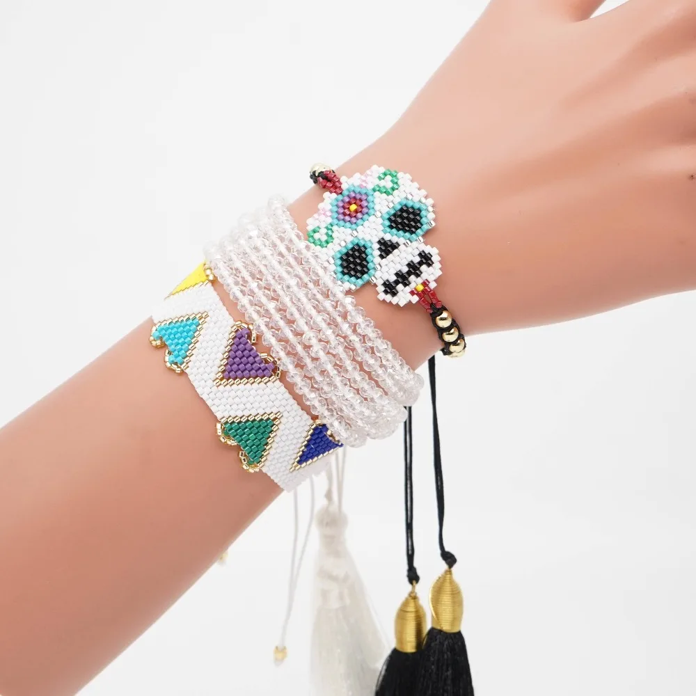 Go2boho MIYUKI браслет в виде сердца мексиканский череп ювелирные изделия Белый Кристалл кисточкой Pulsera Mujer Браслеты Женские богемные ручной работы