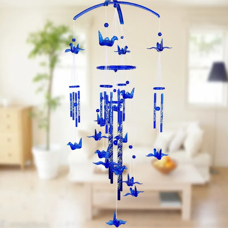 

Creative Blue thousand paper crane wind chime handmade metal decoration garden courtyard outdoor decoration gift home decoration