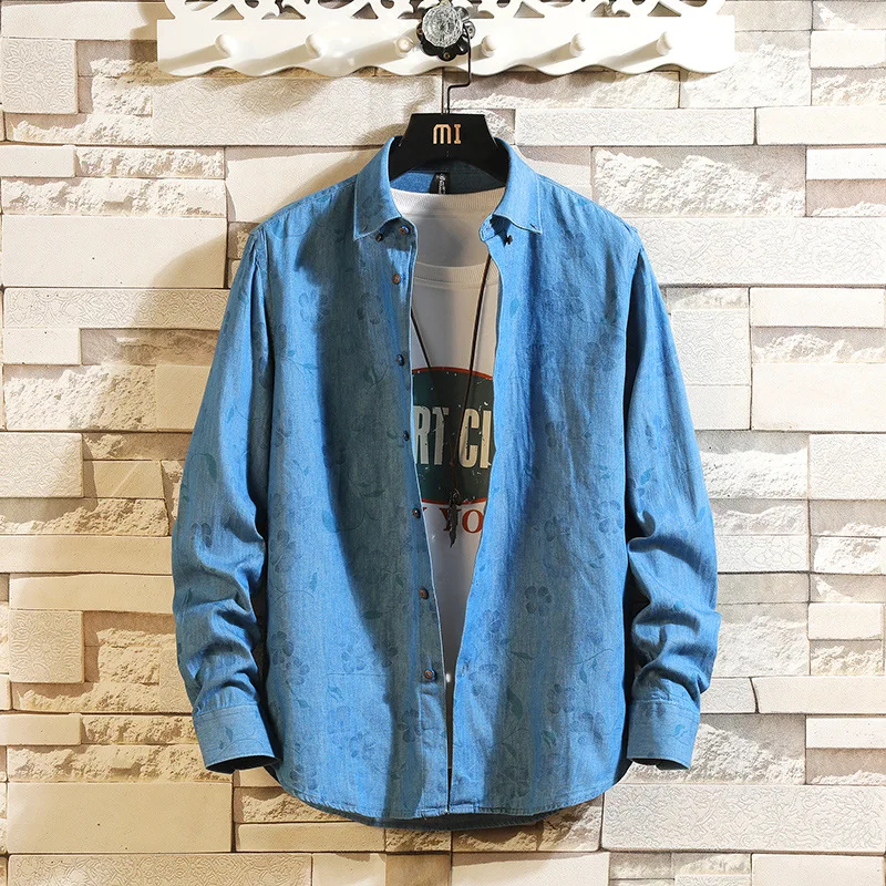 #4729 Весенняя повседневная обувь в винтажном стиле джинсовая рубашка для мужчин с