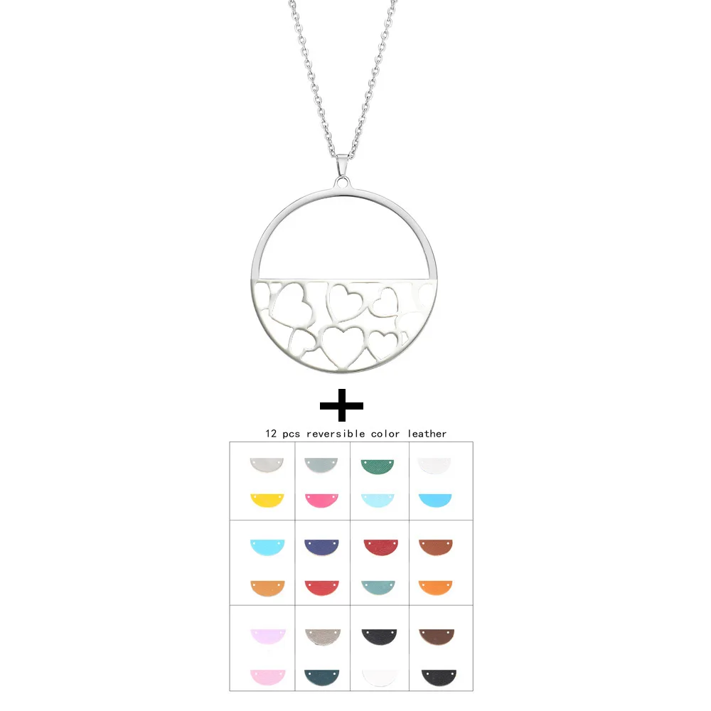 Legenstar Hoop Round Pendant Necklace for Women Reversible Leather collier femme bijoux Stainless Steel Charm Jewels - Окраска металла: 14