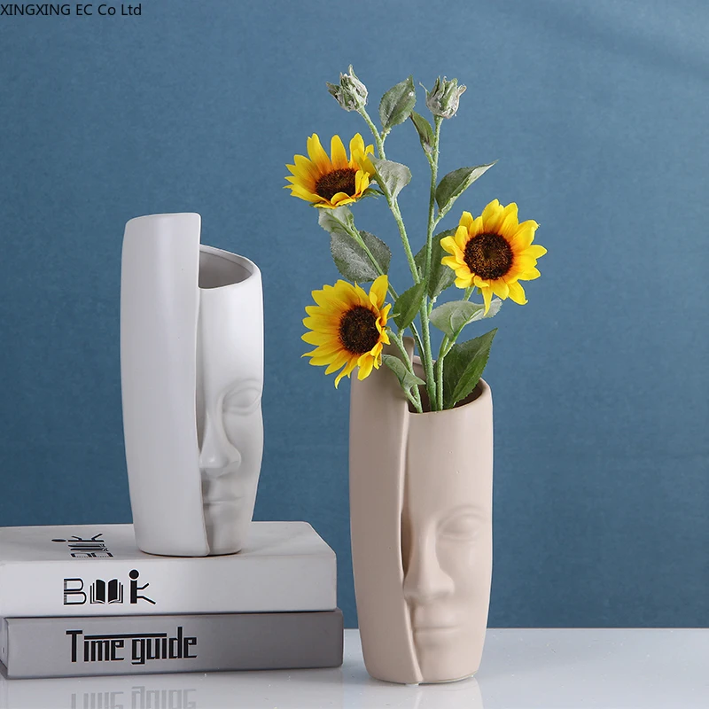 

Nordic Art Ceramic Vase Face Flower Simulation Flower Sunflower Floral Set Living Room Study Modern Home Decoration Ornaments