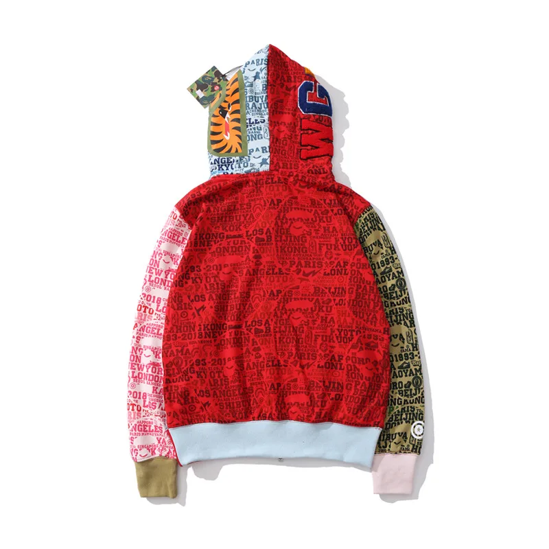 

Japanese streetwear shark head BAPE hoodie camouflage stitching men and women the same coat high quality hoodie