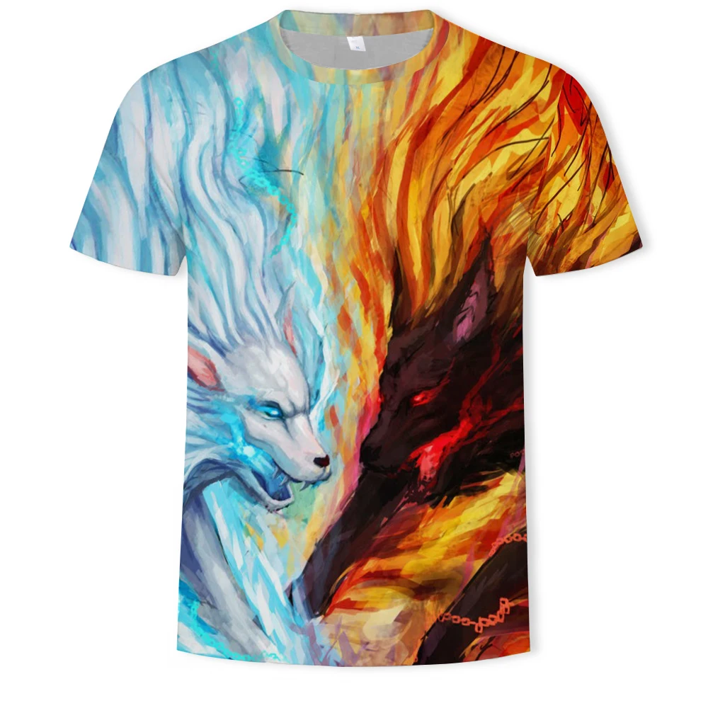 

2021 summer men's 3D printed Wolf logo O collar t-shirt new fashion sports breathable short shirt XXS-6XL