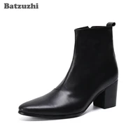 batzuzhi 7 5cm high heels formal black leather boots men pointed toe mens boots business gentleman botas hombre party boots men