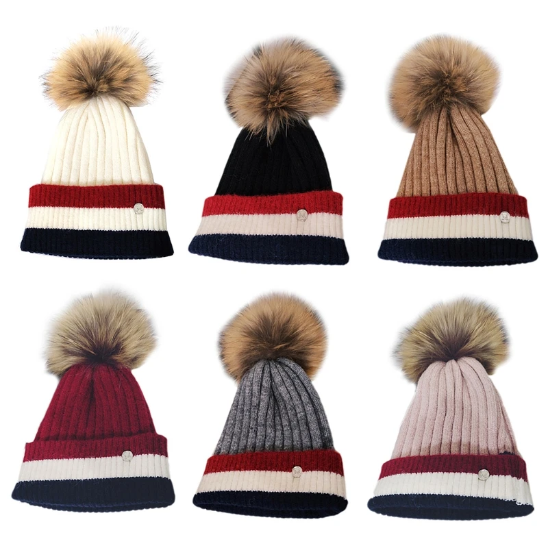 

Lovely Women Girl Knitted Beanie Hat Fur Pompoms Soft Warm Hood Cozy for Winter Autumn Outdoor Playing Skiing Biking G5AE