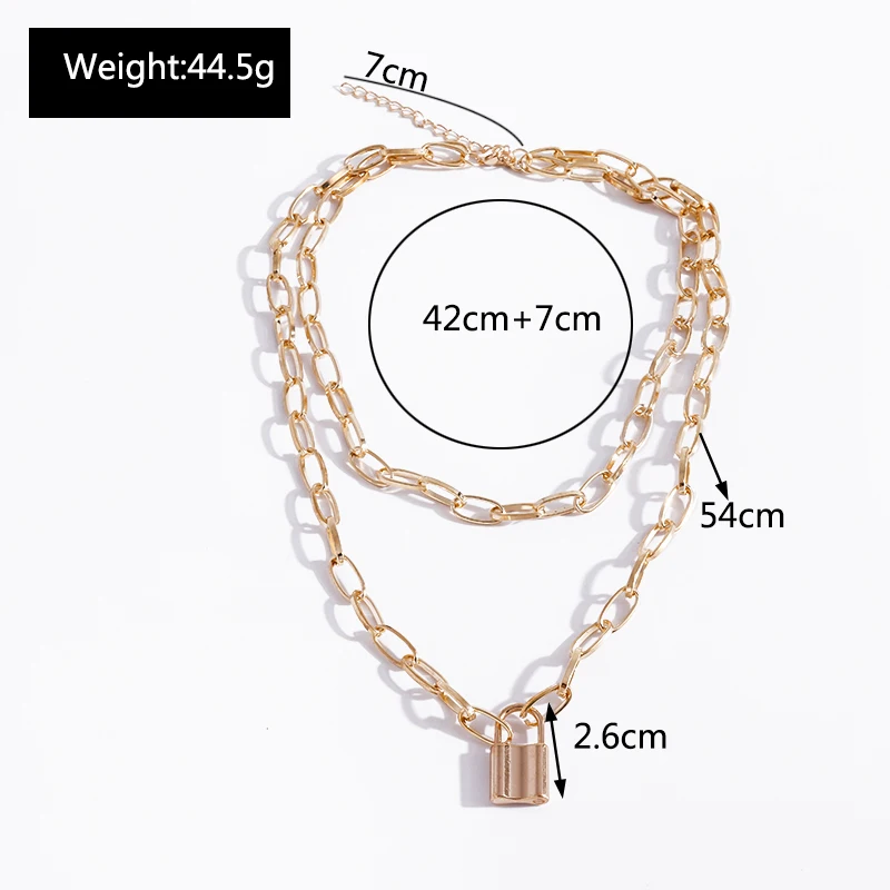 

European Metal Lock Pendants Necklaces for Women Gold Silver Color Double Layer Chain Necklace Fahsion Party Jewelry Accessories