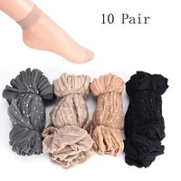 10 pairlot skin color dot transparent thin women crystal silk socks nylon fashion ladies summer short ankle silk socks