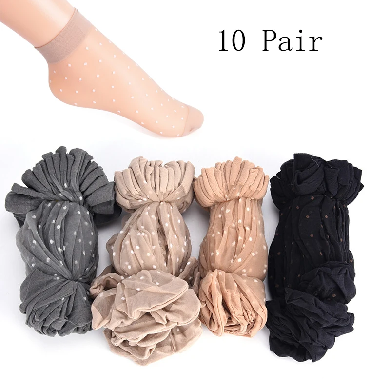 10 Pair/lot Skin Color Dot Transparent Thin Women Crystal Silk Socks Nylon Fashion Ladies Summer Short Ankle | Женская одежда