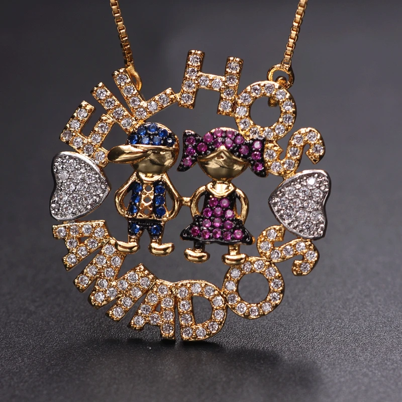 Цветное ожерелье с подвеской для мальчиков и девочек кубическим цирконием