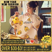 new solid cartoon kawaii autumn winter soft pijama sets womens two piece sets round neck full length loungewear for young girls