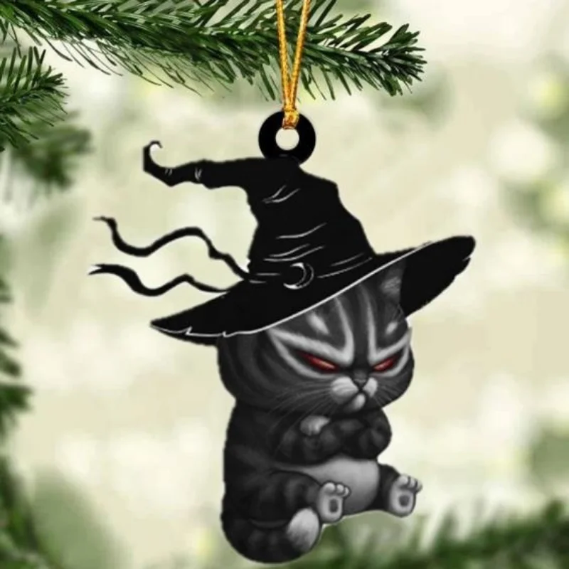 

2Pcs Creative Skull Black Cute Cat Halloween Pendant Pumpkin Cat Car Pendant Jewelry Keychain Car Charm Pendant Home Decor