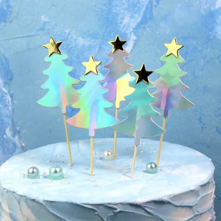 5 шт./компл. милые Лазерная Рождественская елка со звездой вечерние Для капкейка