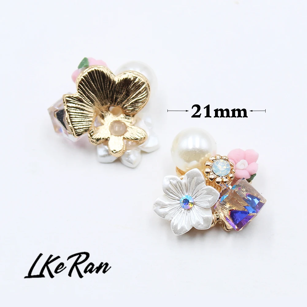 Стеклянные пуговицы Стразы в виде цветов для изготовления открыток 10 шт. 21 мм