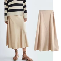 maxdutti faldas mujer moda 2021 autumn england style skirt women fashion solid simple satin casual high waist midi skirts womens