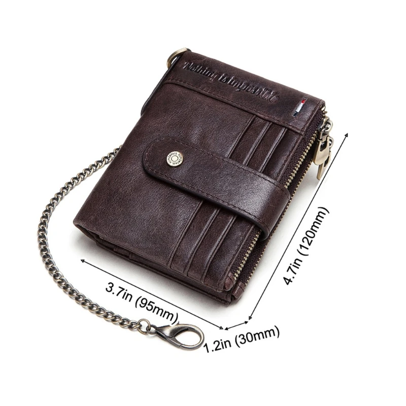 

Men's RFID Blocking Leather Bifold Wallet with Anti Theft Chain