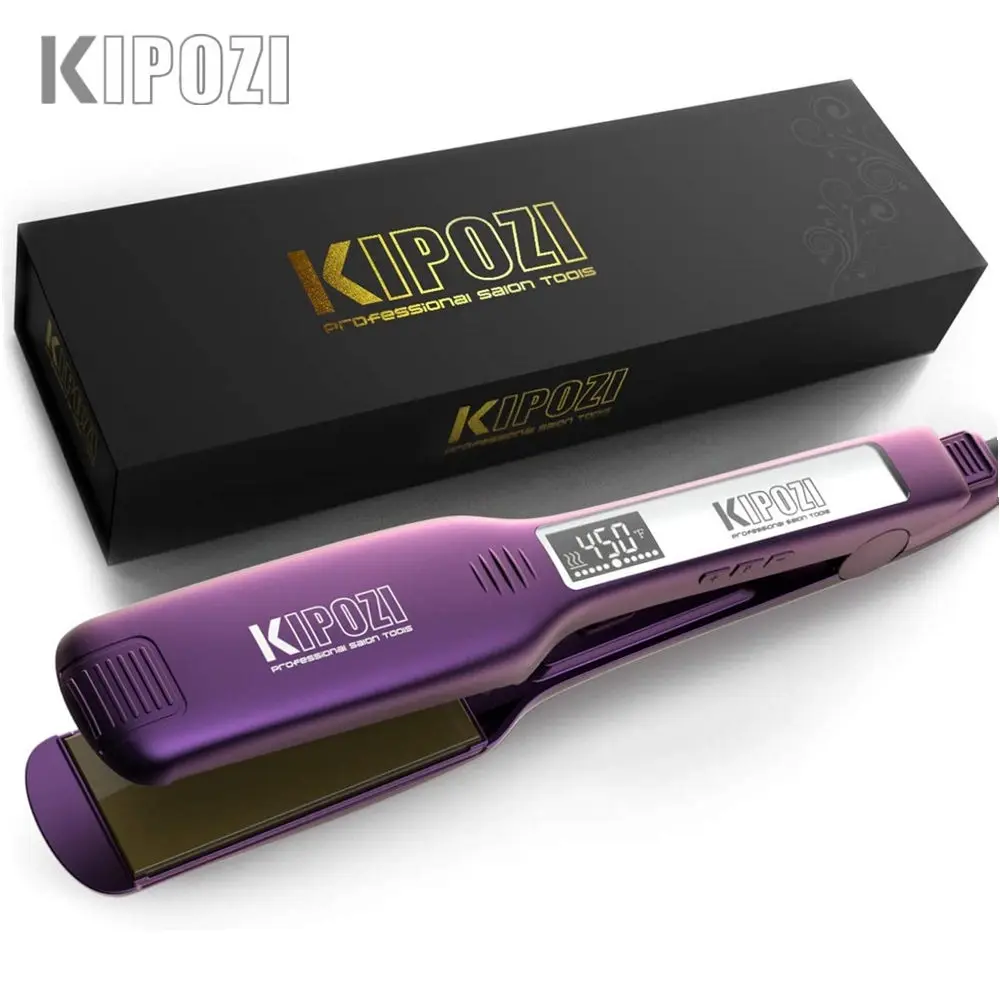 

KIPOZI Professional Hair Straightener Titanium Flat Iron with Digital LCD Display Dual Voltage Instant Heating Curling Iron Gift