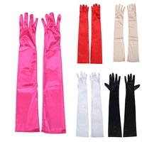 fashion women gloves long smoothy tight gloves skinny sexy evening party formal gloves long black white satin finger mittens