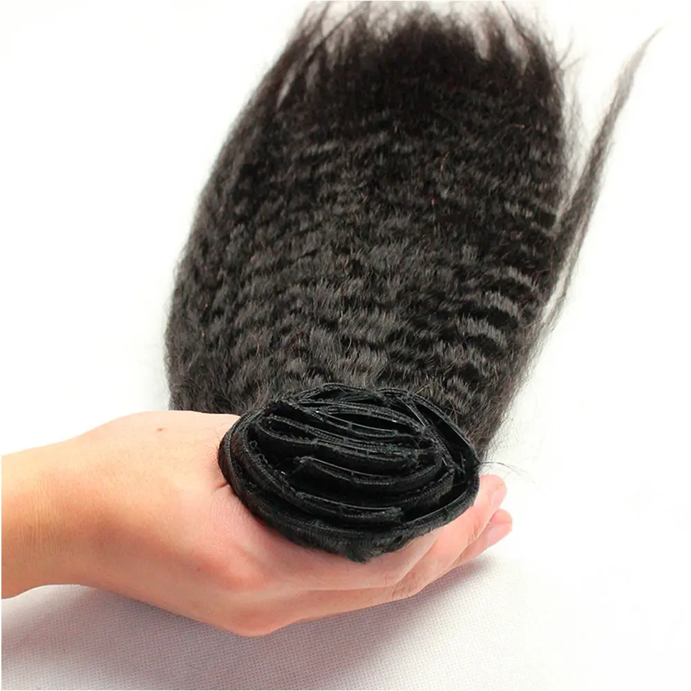 Grampo de Cabeça Cheia em Extensões de Cabelo para Preto Humano Trançado Kinky Cabelo Reto 9 Peças 100gram Macio Grosso Clipes no 2 Cheap Alongamento grampo cab. completa