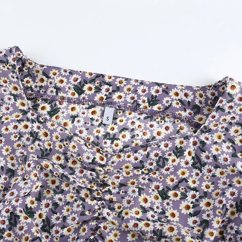

Summer purple chiffon puff sleeve blouse elegant sexy v-neck office blouse stretch tight summer chiffon blouse