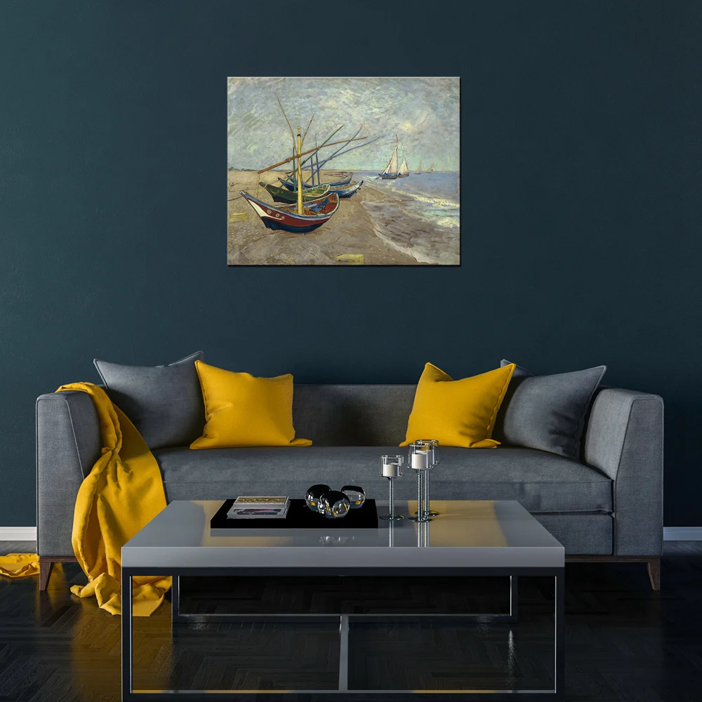 

Office Decor Famous Artist Van Gogh Boats at St Mary's Beach Landscape Wall Art Bedroom Artwork for Home Decor Dropshipping