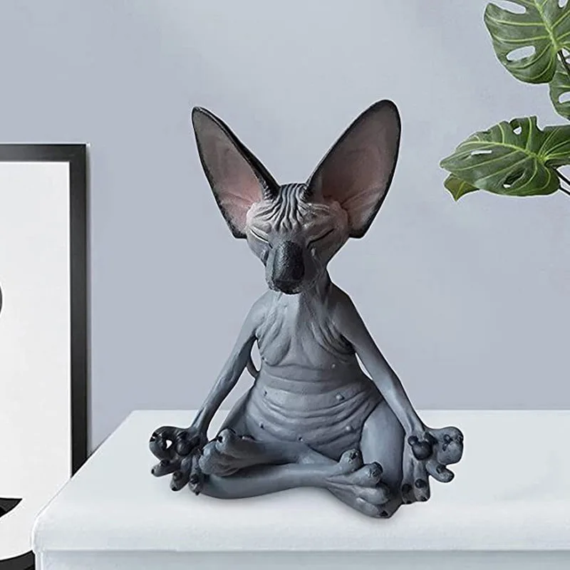 

Wholesale Home Decor Sphynx Cat Meditate Collectible Figurines Miniature Buddha Cat Figurine Animal Model Doll Toys Hairless Cat