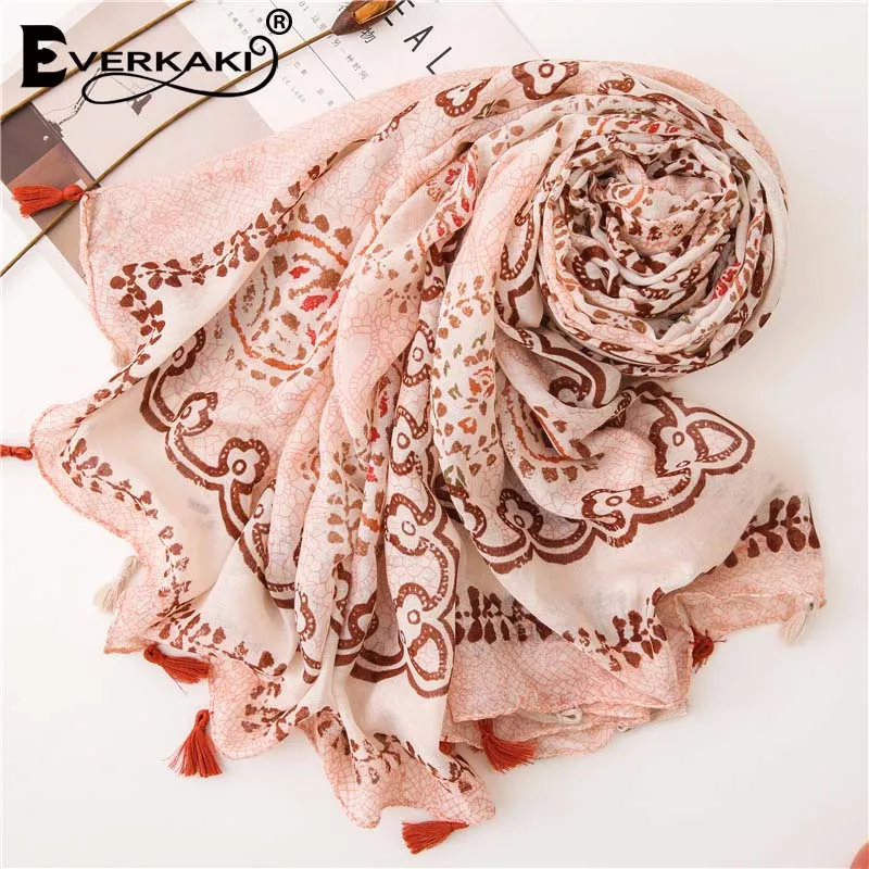 Everkaki Boho шарф шаль с принтом женские кисточки осень Цыганский узор женская накидка шарфики богемная шаль Женский зима