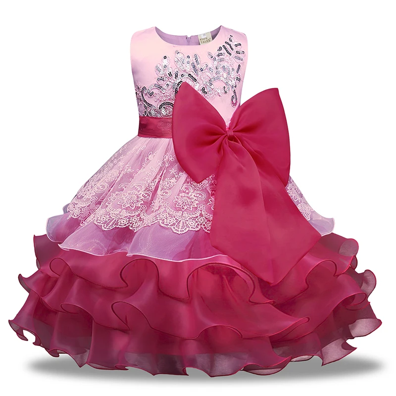 

Summer Kids Dresses For Girls Formal Children Girls Dress Sleeveless Lace Bowknot Flower Girl Dresses O-neck Kids Dress