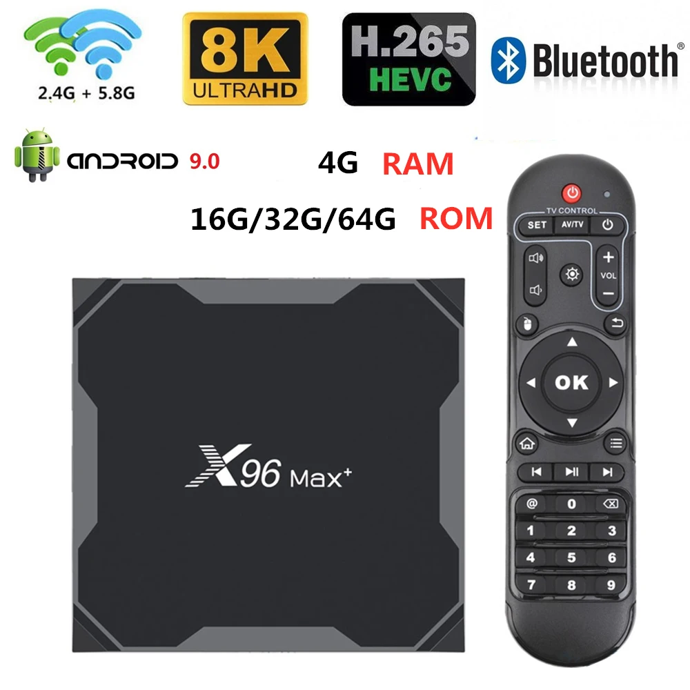 

X96 MAX Plus 4GB 64GB Smart TV Box Android 9.0 Amlogic S905X3 Quad Core Dual Wifi BT H.265 8K Youtube X96Max+ Set top box 2G 16G