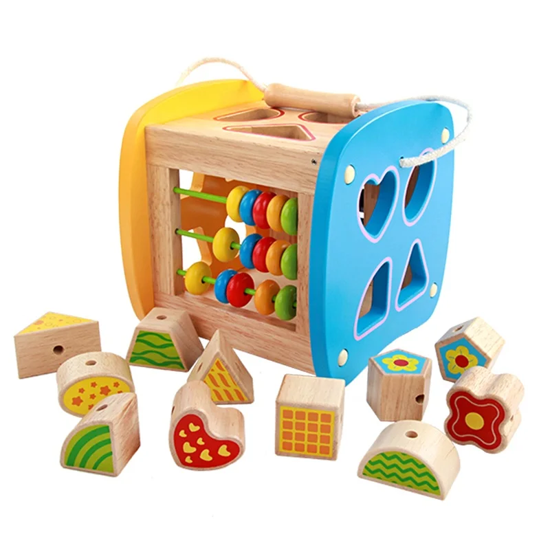 Wooden geometric shape matching building block classification cube classic wooden development toy easy to grip sturdy | Игрушки и хобби