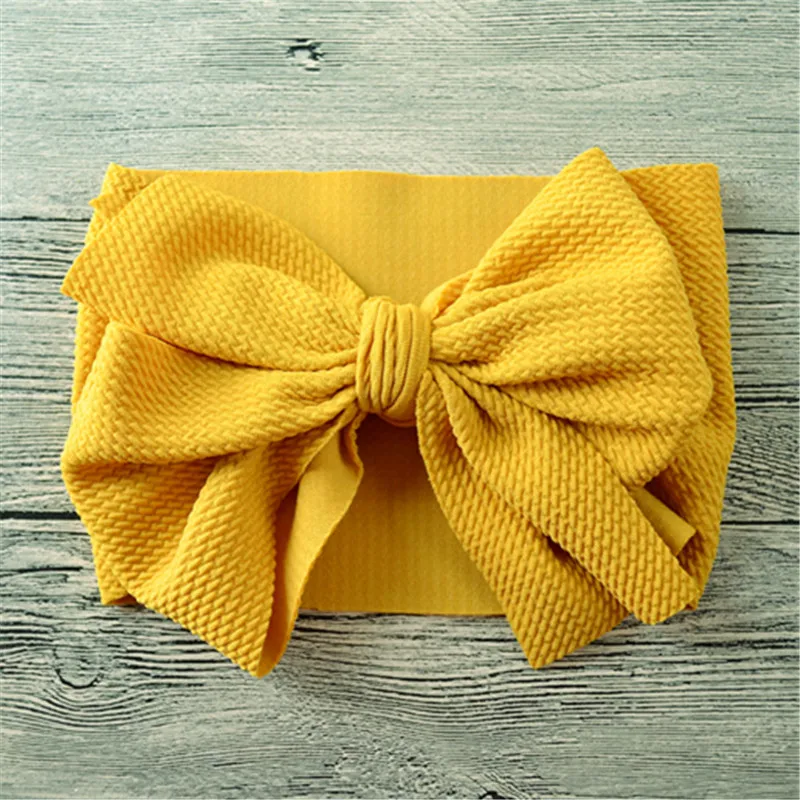 dark yellow Повязка на голову с большим бантом для новорожденных; один размер; тканевая повязка на голову с бантом для маленьких девочек; нейлоновая повязка на голову; банты для волос; тюрбан с бантом - Цвет: dark yellow