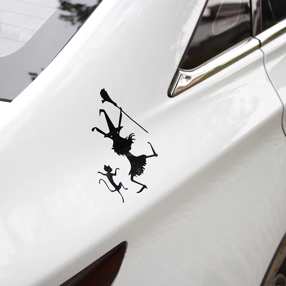 

BEMOST 12.5*15.5CM Car-Styling Funny Halloween Witch And Cat Dance Car Sticker Cover The Scratch Decoration Decals Accessories