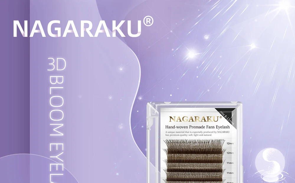 NAGARAKU Brown Automatic Flower W Shape Bloom 3D Premade Fans Eyelash Extensions Natural Soft Light Individual Lashes Full Dense