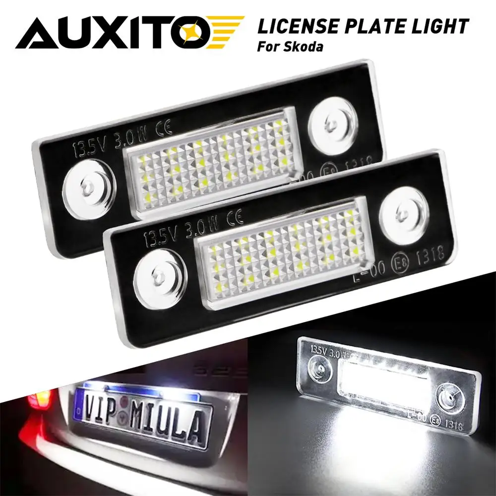 

AUXITO 2pcs Led Canbus Error Free Led License Number Plate Lights Replacement Lamp For Skoda Octavia 1Z Roomster 5J Accessories