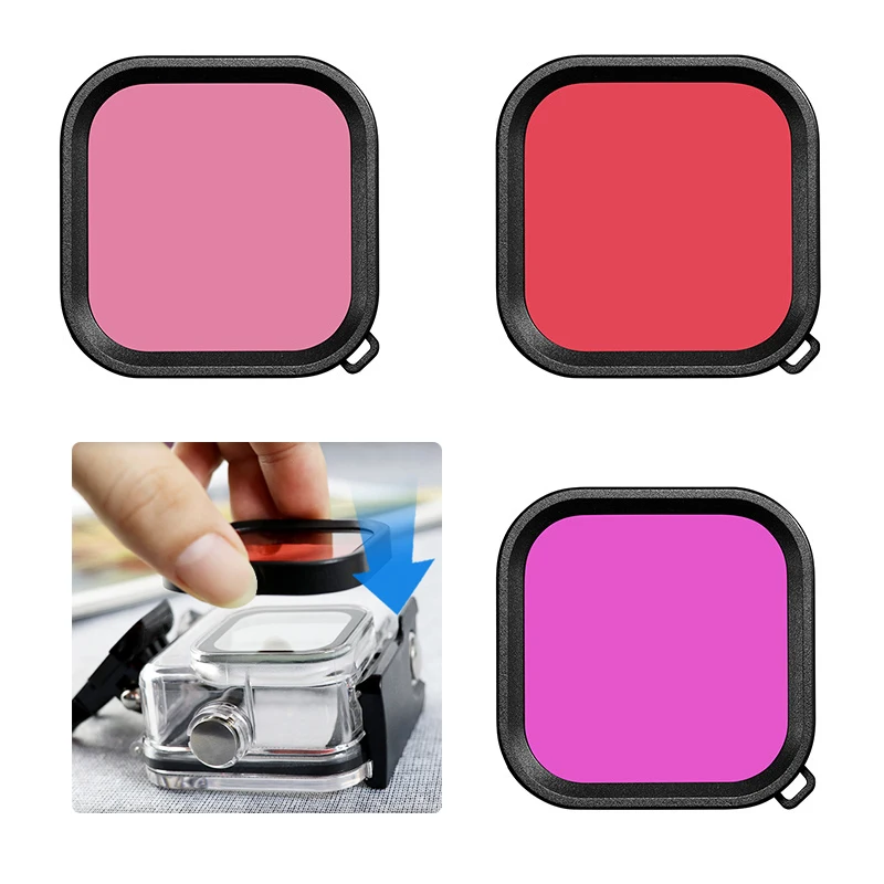 45 м водонепроницаемый корпус Корпус чехол 3 Pack Набор фильтров красный пурпурный