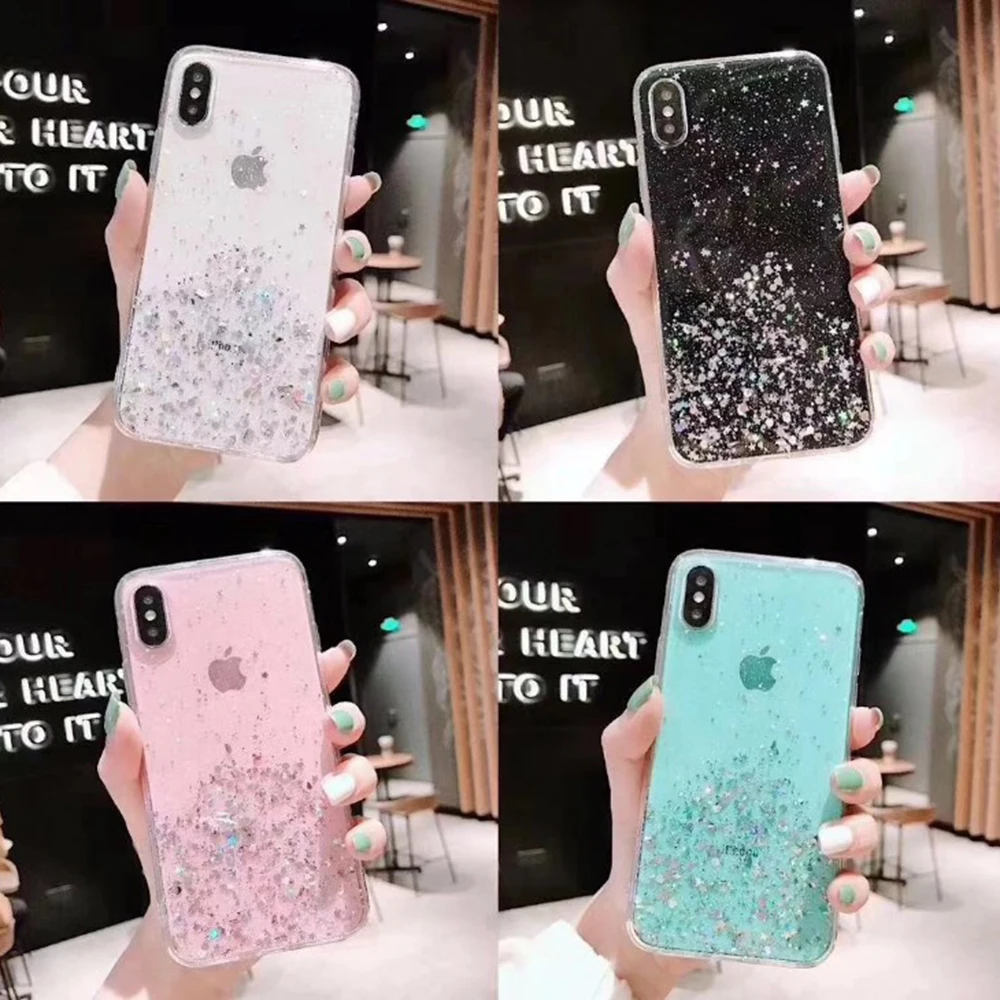 Блестящий порошковый чехол из фольги для телефона iPhone 11 Pro XS Max XR X 8 7 6 6s Plus мягкий