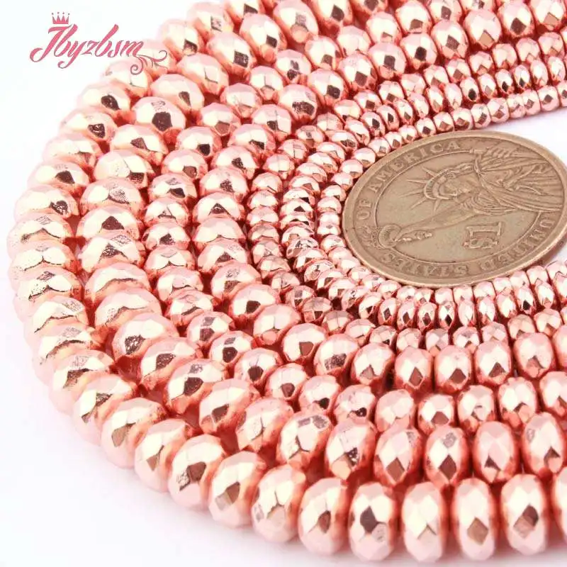 Граненые бусины цвета розового золота граненые из гематита и геши каменные для