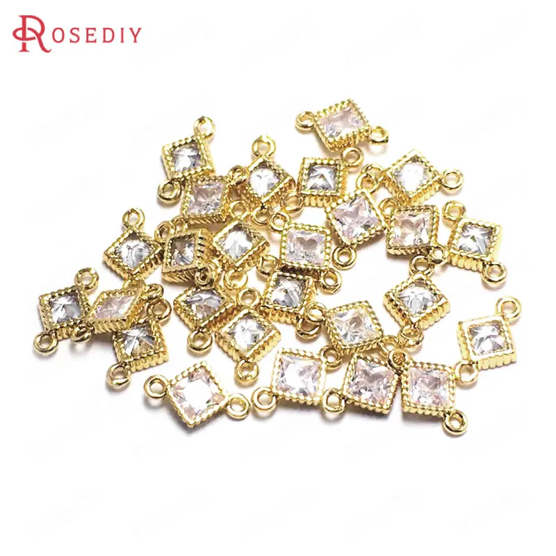 

10PCS 4MM 6MM 24K Champagne Gold Color Brass and Zircon 2 Holes Square Connect Charms Pendants Jewelry Making Supplies